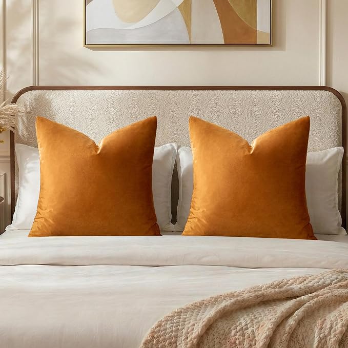 GIGIZAZA Orange Velvet Pillow Covers 26x26 Decorative Pillows Pack of 2 | Throw by GIGIZAZAFocusingonhomedecoration