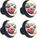 Race Cars with Colorful Racing Track Pattern Kitchen Cabinet Knobs, Decorative Dresser Knobs with Screws Pulls Handles Hardware Drawer Knobs for Home Furniture, 4 Pack