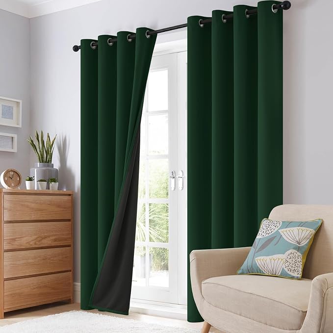 SimpleHome Pine Tree Green 100% Blackout Curtains Room Dark Living Room 63 | - Image 8