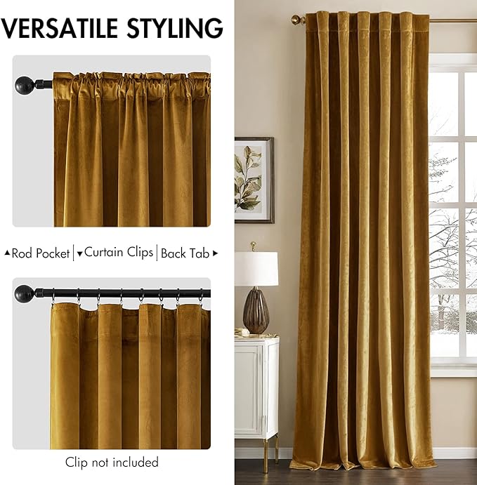 MIULEE Gold Velvet Curtains 52x84 inches Luxury Blackout Curtains | Thermal - Image 2