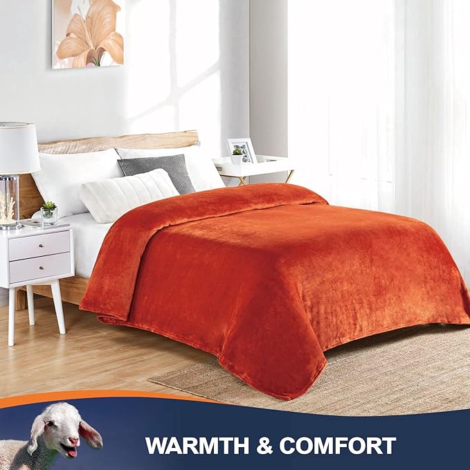 Walensee Fleece Blanket Plush Throw Fuzzy Lightweight (Queen Size 90x90 Orange) Super Soft Microfiber Flannel Blankets for Couch, Bed, Sofa Ultra Luxurious Warm and Cozy for All Seasons