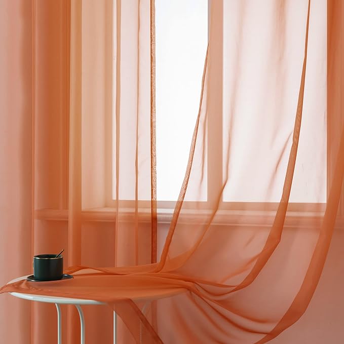 DUALIFE Terracotta Extra Long Curtains for Bedroom 2 Panel Sets Grommet Sheer Curtains for Living Room 52X120 Inches Long 10 FT Rust Burnt Orange Red