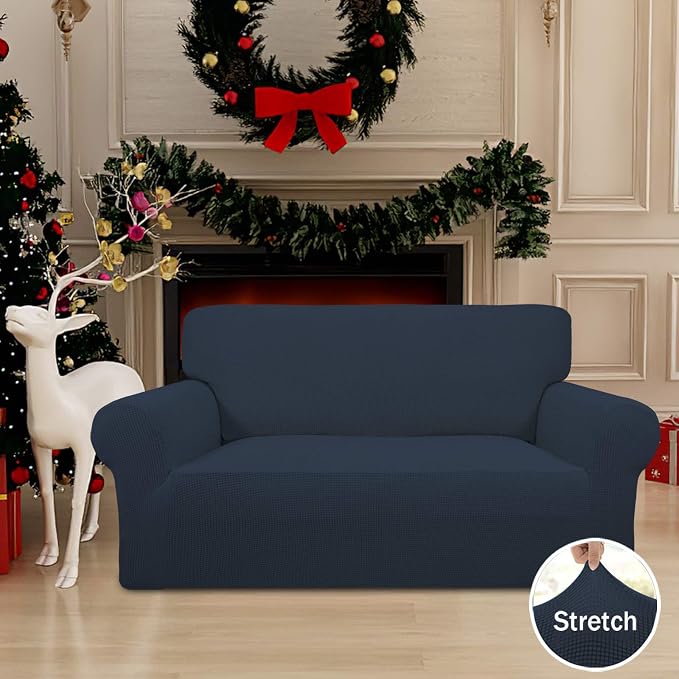 Easy-Going Stretch Loveseat Couch Covers Washable Dark Blue | 1-Piece Loveseat - Image 2