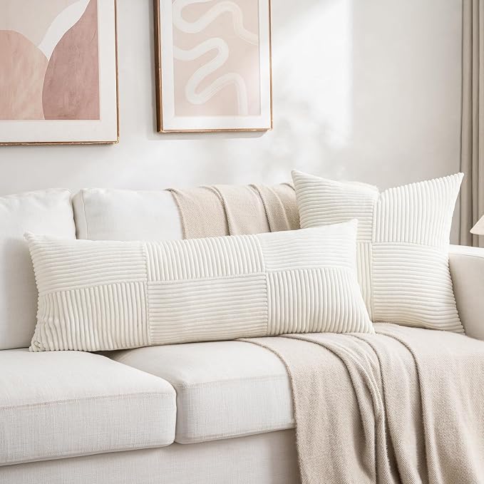 Fancy Homi Set of 2 Cream White Boho Long Lumbar Body Decorative Throw Pillow - Image 5