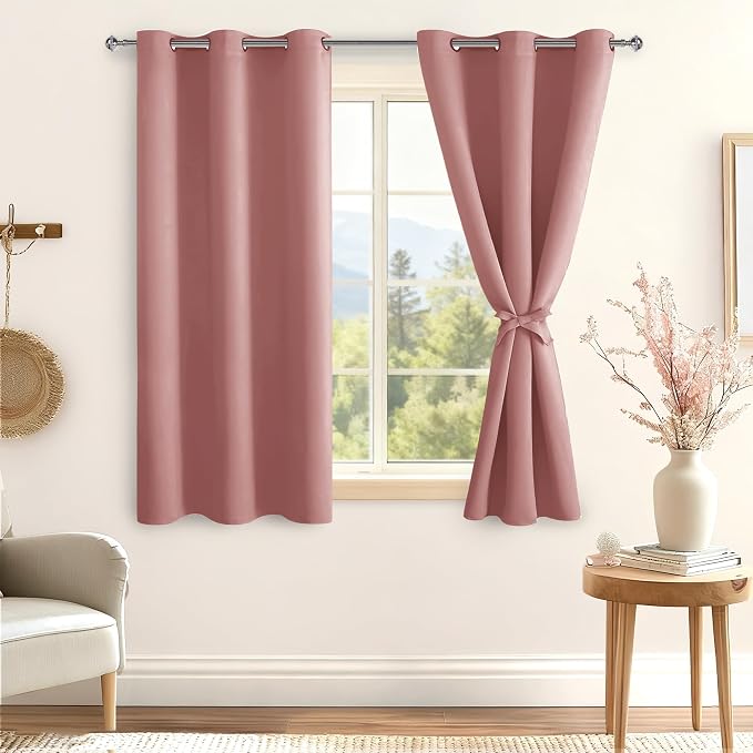 Short Blackout Curtains for Bedroom 2 Panels Dusty Rose 38x45 Inch | Thermal - Image 8