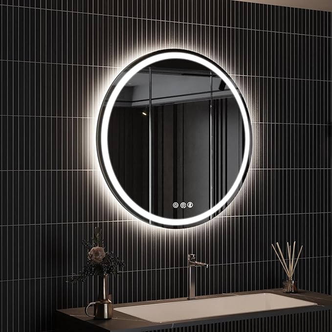 ROOMTEC 24 Inches LED Bathroom Mirror with Front and Backlit,Anti-Fog,3 Colors and Dimmable Light(ETL/UL Certification)
