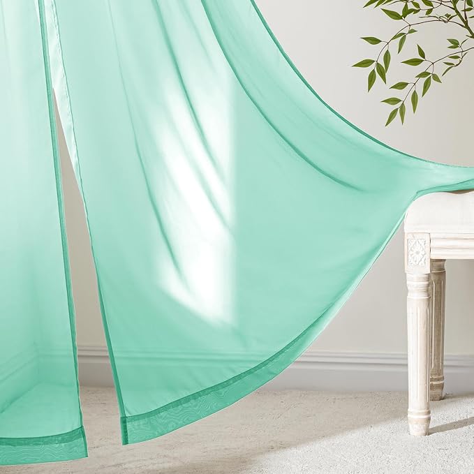 MIULEE Aqua Sheer Curtains 90 Inches Long 4 Panels 42 x 90 Inches | Light - Image 6