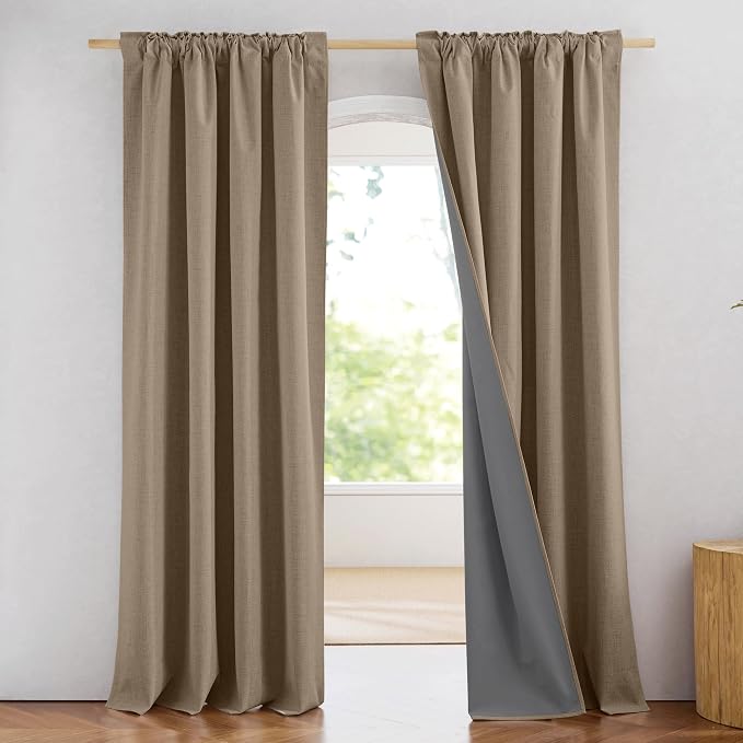 NICETOWN Burlap Vintage Open Linen Weave Flax Thermal Curtains, 100% Blackout - Image 2