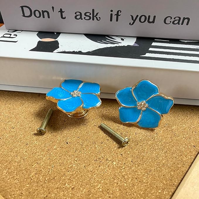 4 pcs Petal Knob Handle Unique Zinc Alloy Flower Shape Single Hole Knob Handle for Cabinets,Drawers, Wardrobes Furniture Decoration(Blue)