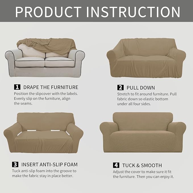 Easy-Going Stretch Oversized Loveseat Couch Covers Washable Tan | 1-Piece Large - Image 6