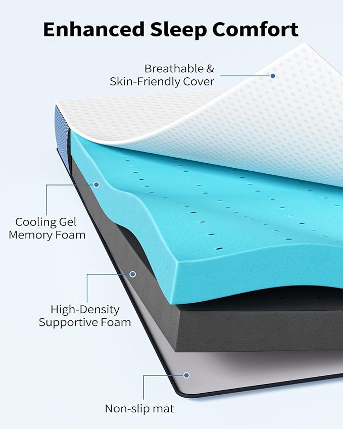 PERLECARE 3 Inch Firm Mattress Topper Twin Size, Cooling Gel-Infused & Bamboo Charcoal Memory Foam Bed Topper for Pain Relief, High-Density Mattress Pad with Removable Cover, CertiPUR-US Certified