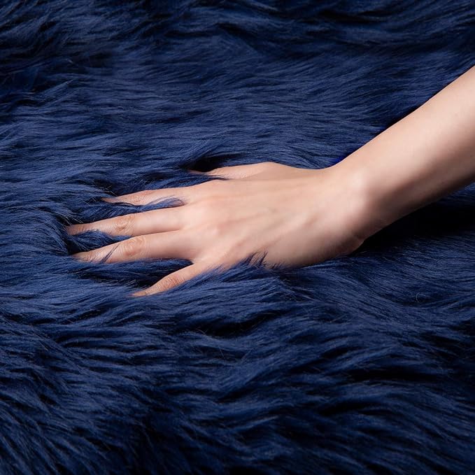 Ashler Faux Fur Rug, Dark Blue Area Rugs, Fluffy Sheepskin Fur Rug, Fuzzy Ultra - Image 4