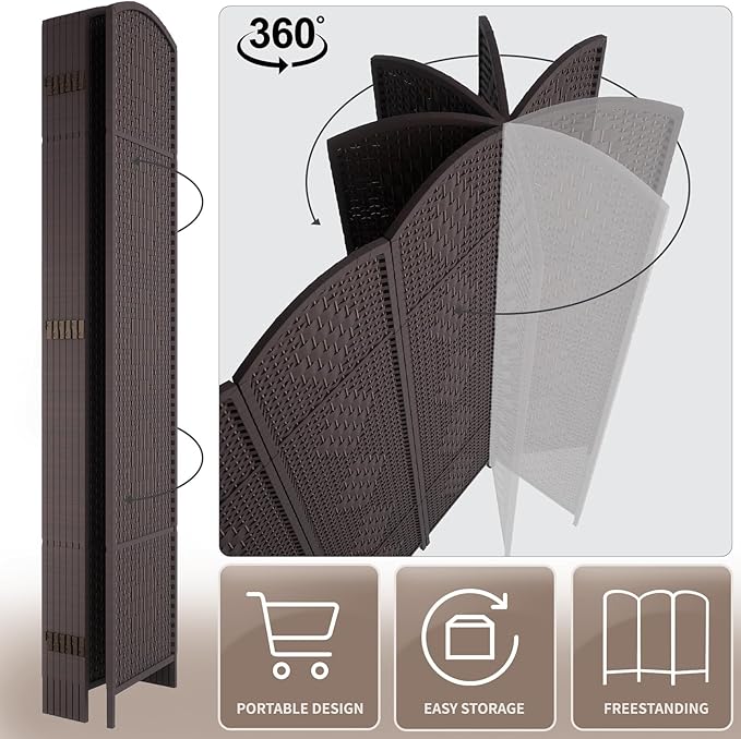 Rose Home Fashion 6 ft Tall Room Divider, Room Dividers and Folding Privacy Screens, 15.7in Privacy Screen 8 Panel Partition Temporary Wall Separation for Private, Dark Coffee