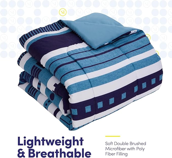 Sweet Home Collection 7 Piece Comforter Set Bag Solid Color All Season Soft Down Alternative Blanket & Luxurious Microfiber Bed Sheets, Marino, Full