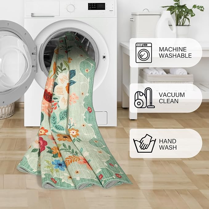 DUKINO 4x5 Area Rug for Entryway, Soft Floral Washable Rug Non Slip, - Image 7