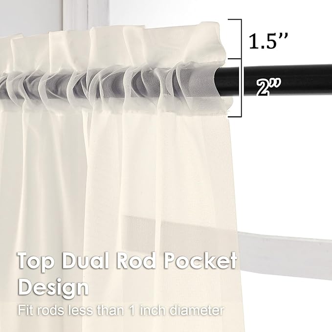 OVZME Cream Sheer Curtains 96 Inches Long 2 Panels - Soft Light Filtering Window Sheer Panels for Living Room/Bedroom, Top Dual Rod Pocket, 1 Pair, Each 42Wx84L Inches