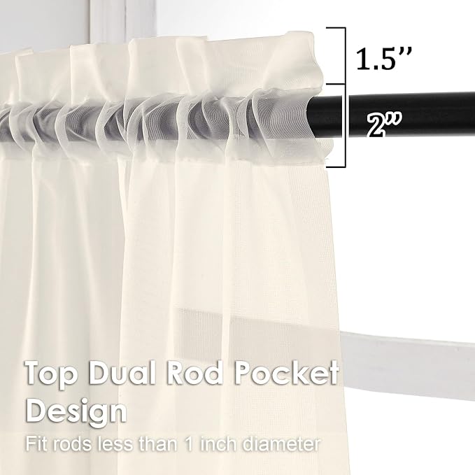 Cream Sheer Curtains 90 Inches Long 2 Panels - Image 2