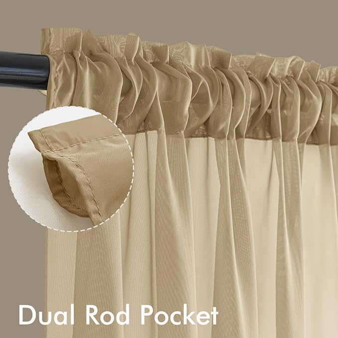MIULEE Beige Sheer Curtains 108 Inches Long 4 Panels 54 x 108 Inches | Light - Image 3