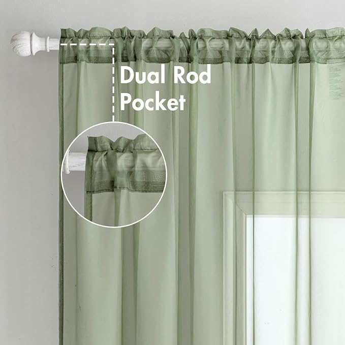 MIULEE 2 Panels Sage Green Sheer Curtains 108 inches Long, 54 X 108 Inches | - Image 2
