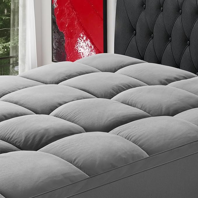 SOPAT Mattress Topper Cal King Size Extra Thick Mattress Pad 8-21" Deep Pocket Soft Down Alternative Fill Mattress Protector Pillow Top Mattress Cover (72x84 Inches, Grey)