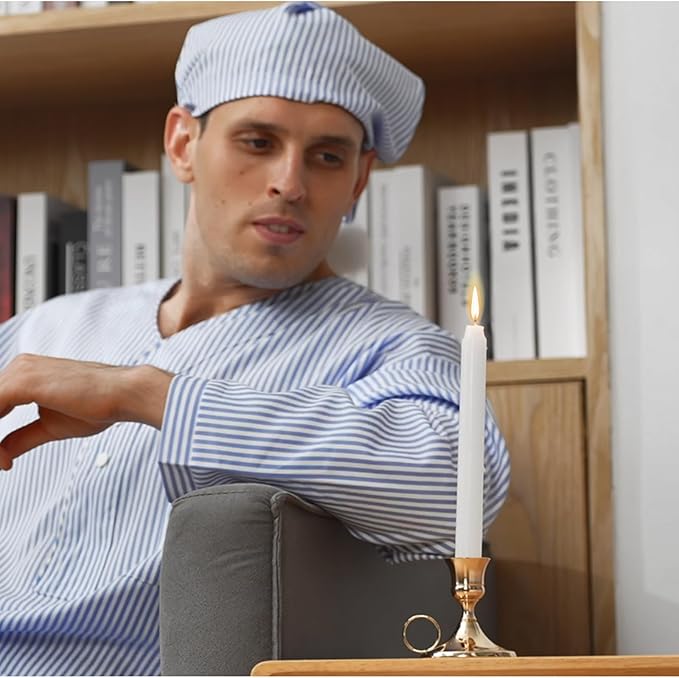Toulite 4 Pcs Men's Pajama Set Includes Men's Nightshirt Night Sleeping Cap Candle Holder and Candle for Halloween Christmas(X-Large)