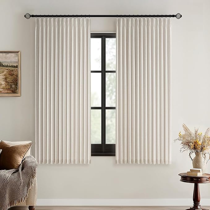 MIULEE Beige Pinch Pleated 100% Blackout Linen Curtains 40x63 Inches | Room by MIULEE