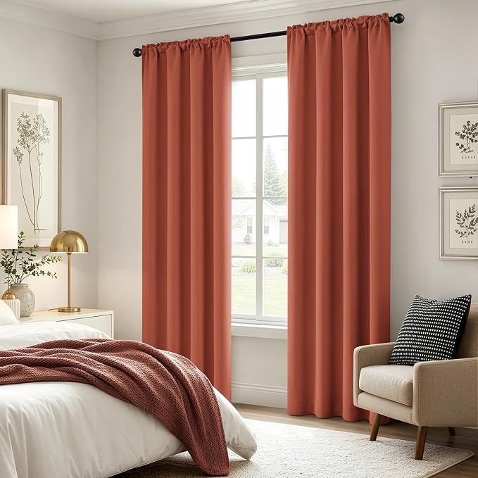 MIULEE 84 Inch Length Burnt Orange Blackout Bedroom Curtains Set of 4 | Thermal - Image 4