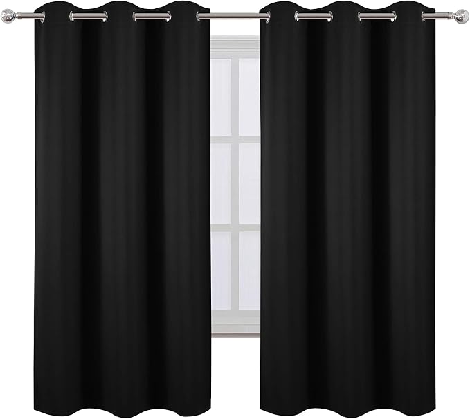 Black Blackout Curtains 34 x 63 Inch Length/Set of 2 Curtain Panels/Thermal - Image 2