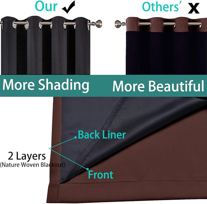 Yakamok Brown 100% Blackout Patio Door Curtain Panels W100 x L84, 1 Panel | - Image 5