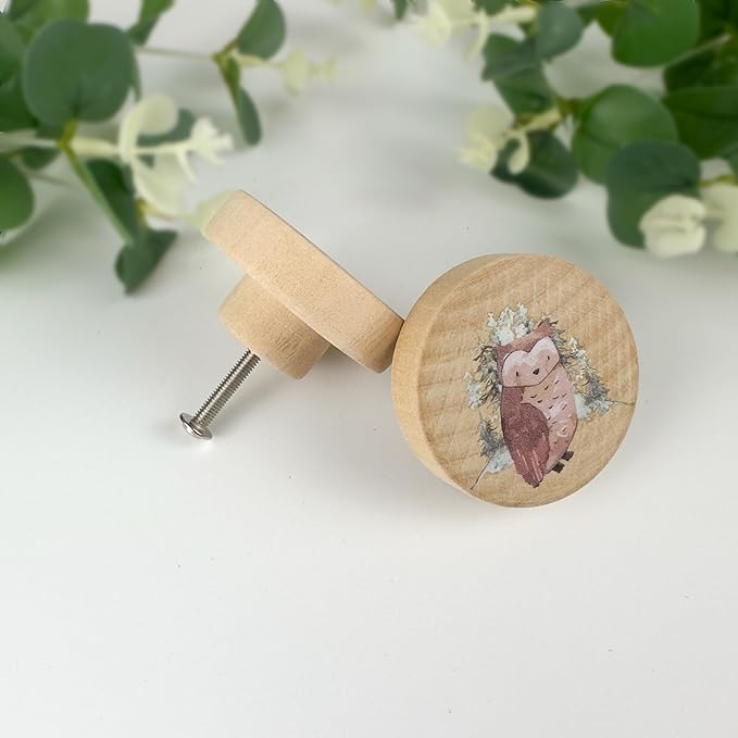 8Pack1.8 Natural Wood Nursery Dresser Cabinet Furniture Knobs Wooden Animal Cabinet Kids Cute Drawer Pulls