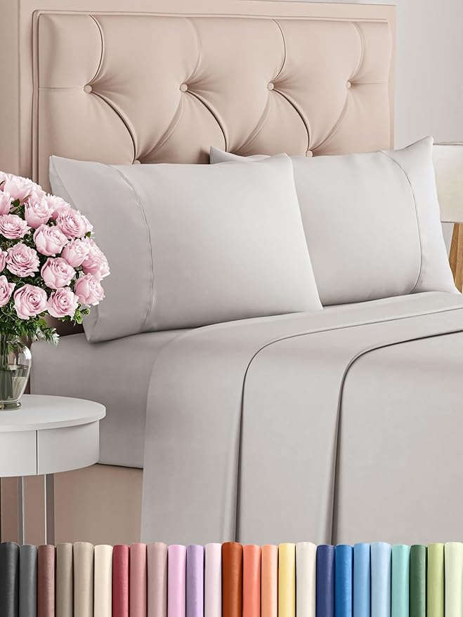 Twin 4 Piece Sheet Set - Comfy Breathable & Cooling - Ultra-Soft Hotel Luxury Bedding Set w/ 8-16 Inch Deep Pockets - 1 Flat & 1 Fitted Sheet & 2 Pillowcases - Wrinkle Free & Easy Care - French Grey