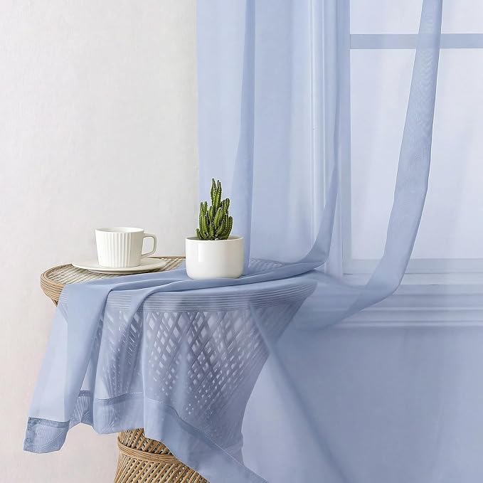 Denim Blue Sheer Curtains 72 Inches Long 2 Panels, Rod Pocket Light Filtering - Image 4