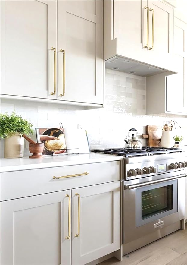 10 Pack Brushed Gold Cabinet Pulls 10 Inch(254mm) Kitchen Cabinet Handles Solid Zinc Alloy Cabinet Hardware Drawer Pulls