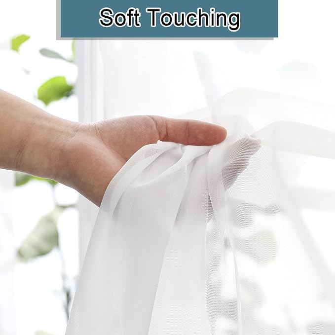 White Sheer Curtains 63 Inch Length 2 Panels, Elegant Voile Drapes - Image 7
