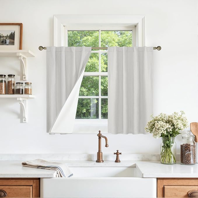 Short Linen Blackout Curtains 30 Inches by LAMIT