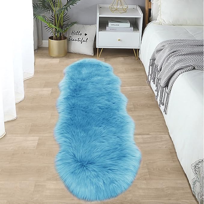 SERISSA 2x6 Fluffy Sky Blue Faux Fur Area Rug by SERISSAHomeDecorCollection