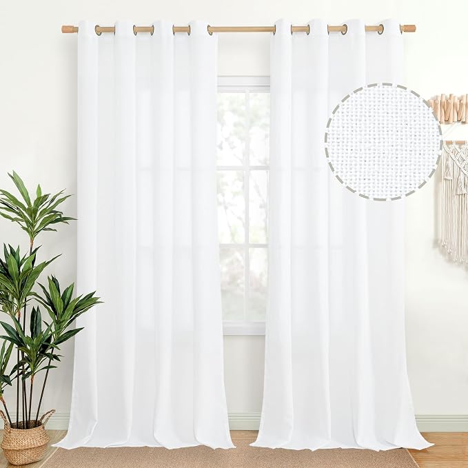 Extra Long White Linen Curtains 102 Inch Length by YoungsTex