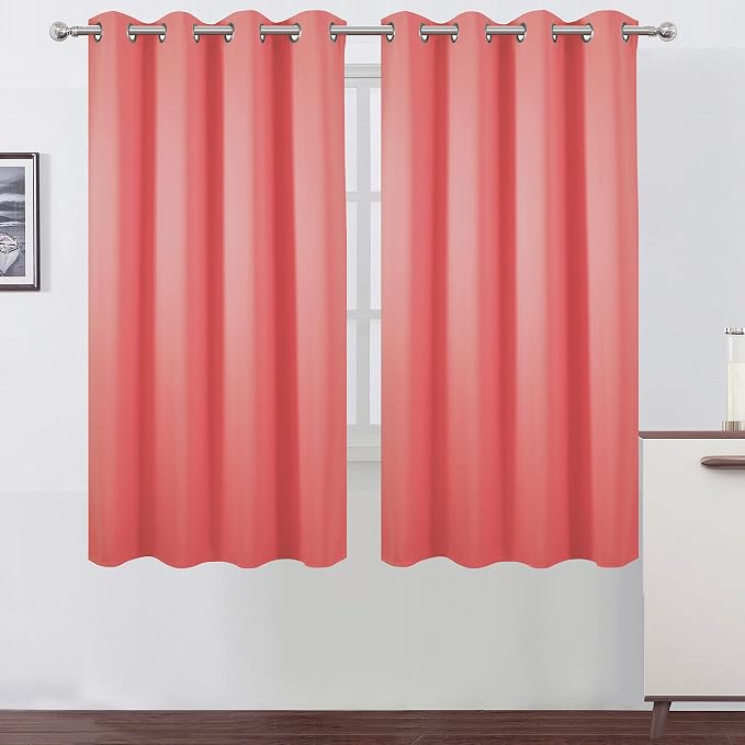 Coral Blackout Curtains 52 x 63 Inch Length/Set of 2 Curtain Panels/Thermal by Lemomo