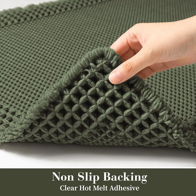RESARE Waffle Bathroom Runner Rugs, Non Slip Boho Bath Mat 24"x60" Green | Long - Image 4