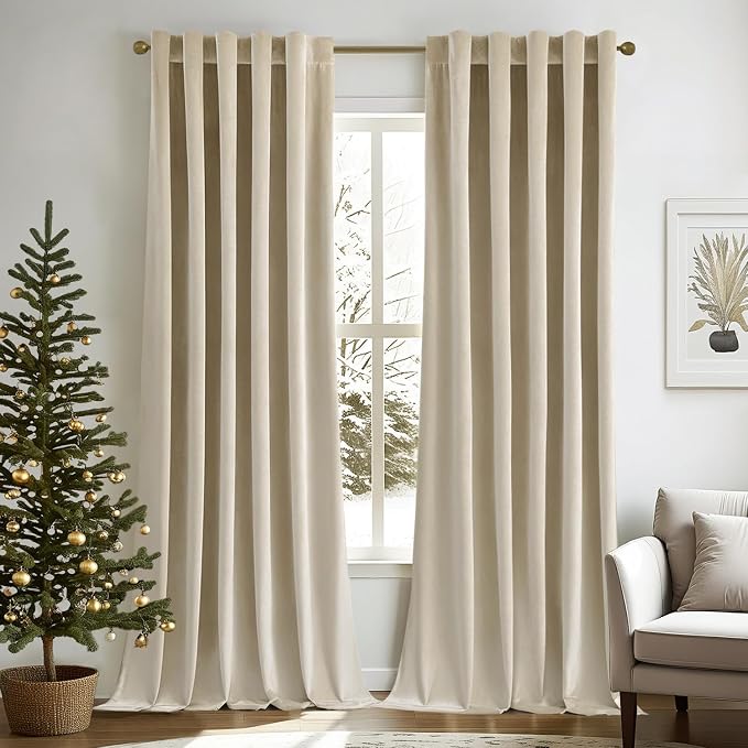 MIULEE Velvet Curtains 52x84 inches 2 Panels Beige Blackout Curtains | Luxury by MIULEE