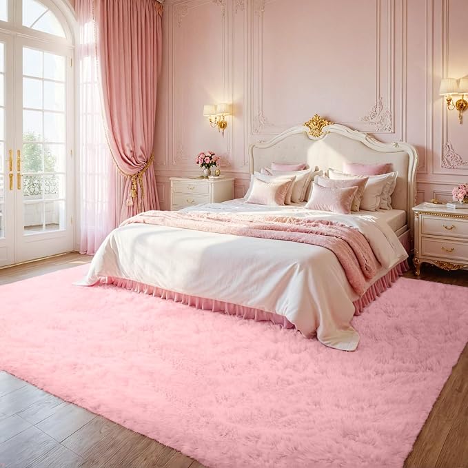 6x9 Fluffy Shag Area Rugs for Living Room Bedroom: Soft Plush Carpet Pink | - Image 2