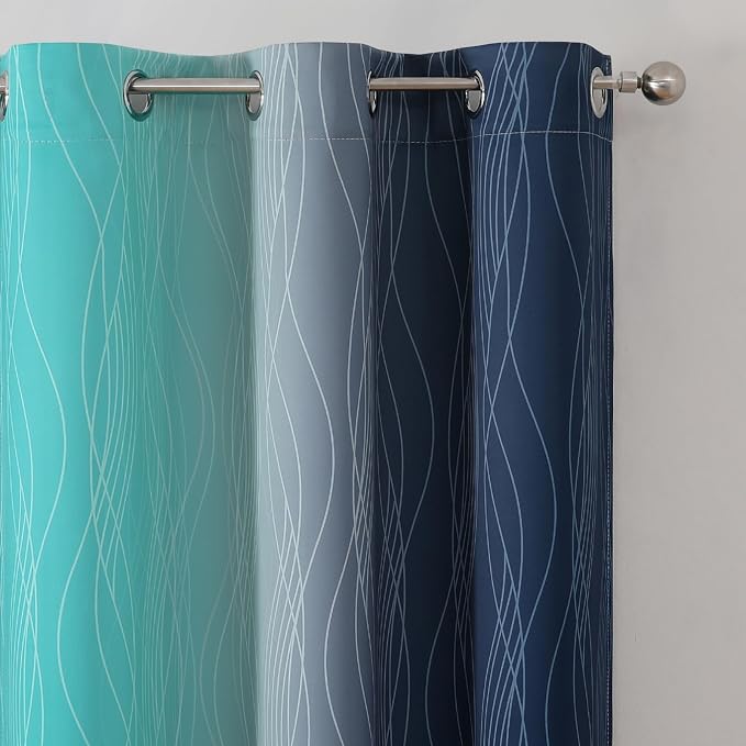 Navy Blue and Teal Gradient Blackout Curtains - Image 4
