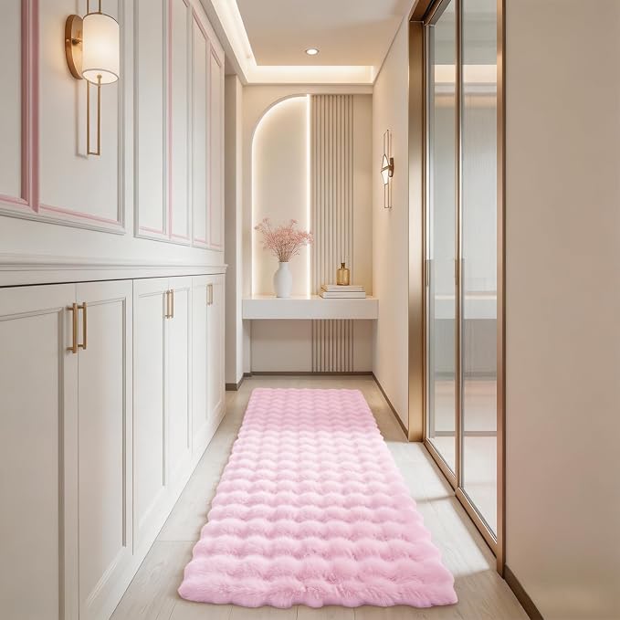 Pink Rabbit Plush Rug 2'x6', Fluffy Shaggy Area Rug by CHOVY