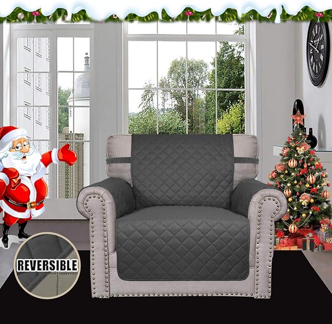 Easy-Going Reversible Couch Cover, Small Chair, Darkgray/Beige | Machine - Image 2