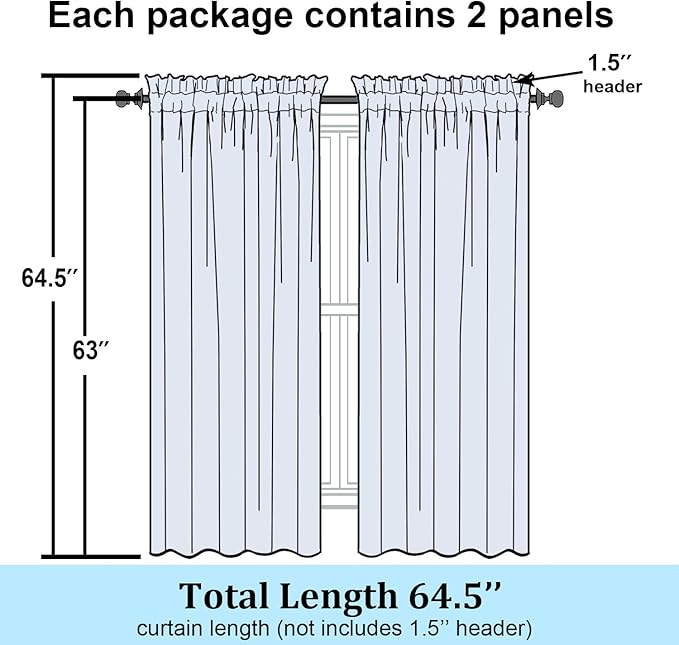 Simplebrand Lemon Sheer Curtains 63 Inch Length 2 Panels, Rod Pocket Solid - Image 8