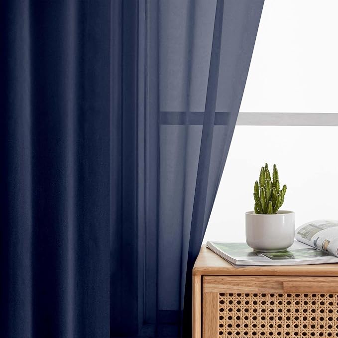 Navy Blue Sheer Curtain for Bedroom Living Room 78 Inches Long 2 Panels Set - Image 6