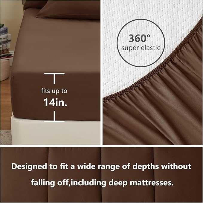 CozyLux Full Size Comforter Sets Brown, 7 Pieces Bed in a Bag, Brown Comforter Full Size, All Season Bedding Sets with Stitch Quilted Comforter, Flat Sheet, Fitted Sheet, Pillowcases