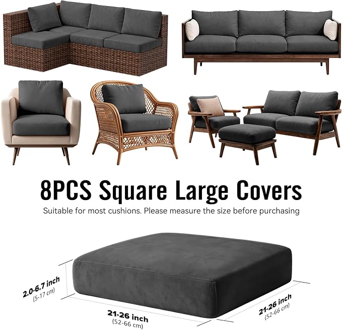 8Pcs Outdoor Cushion Covers, Stretch Patio Furniture Couch Chair Slipcovers | - Image 2