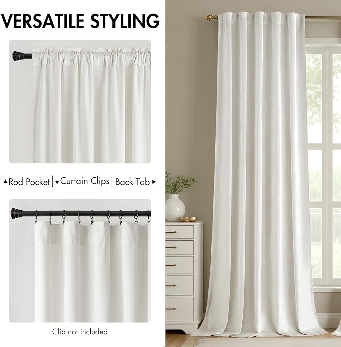 MIULEE White Velvet Curtains 52x108 inches Luxury Room Darkening Curtains | - Image 2