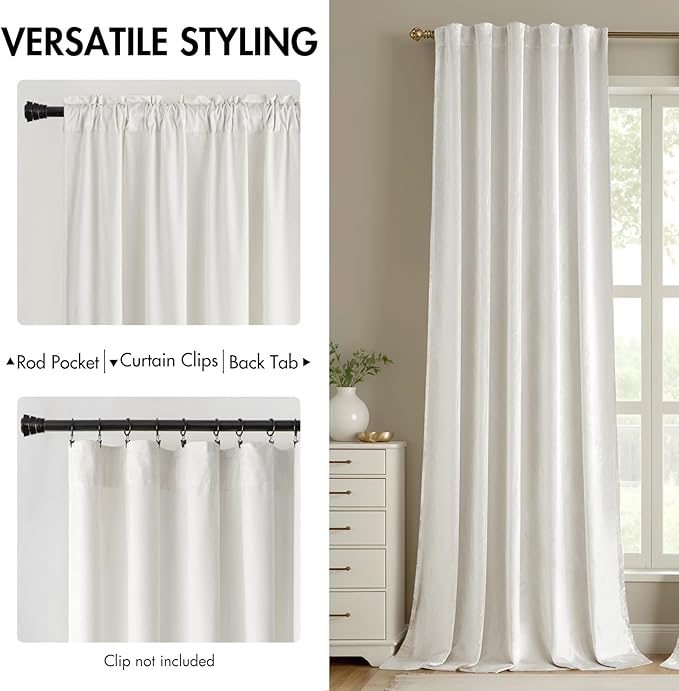 MIULEE White Velvet Curtains 52x96 inches Luxury Room Darkening Curtains | - Image 2